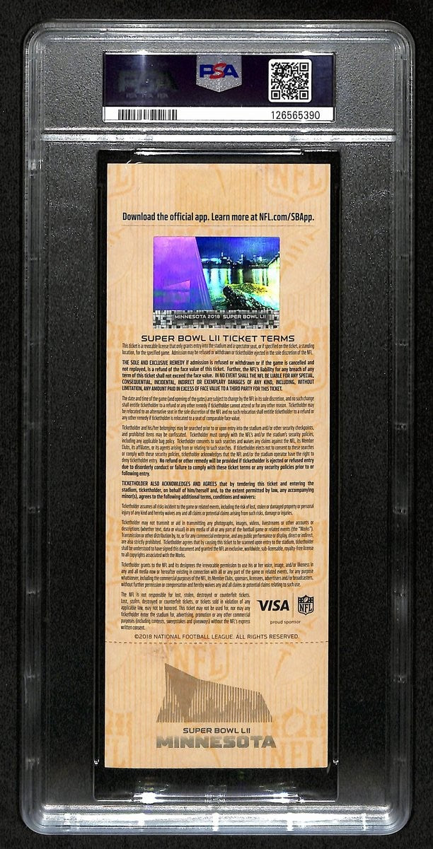 2018 Super Bowl LII (52) FULL TICKET Eagles vs. Patriots PSA MINT-9 201373