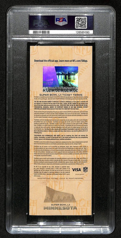 2018 Super Bowl LII (52) FULL TICKET Eagles vs. Patriots PSA MINT-9 201373