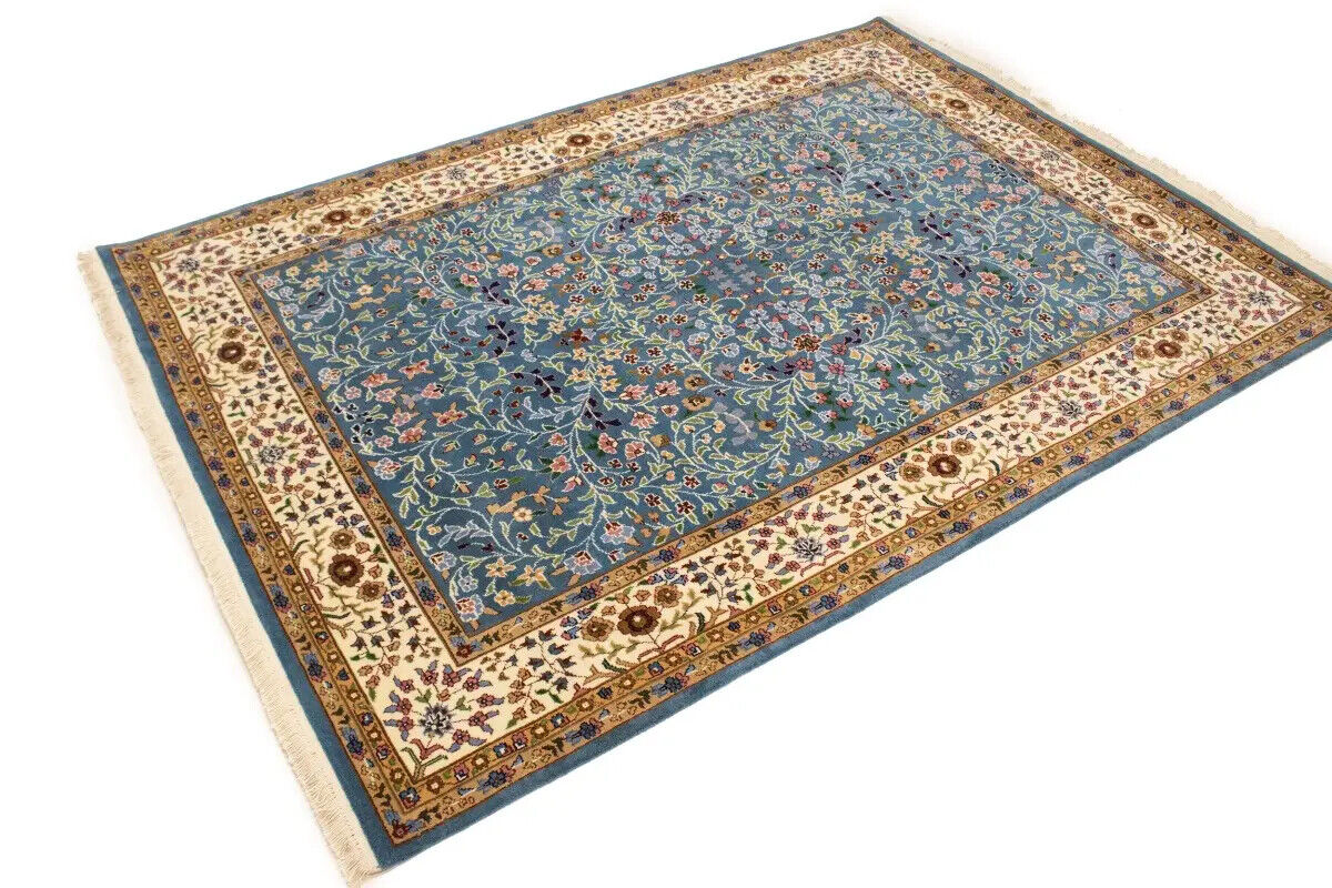 6X8 ft Hand-Knotted Teal Blue Kirman Oriental Rug