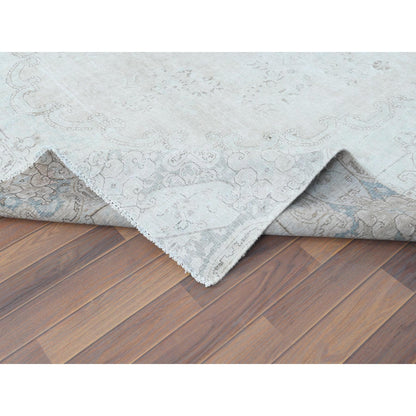 8'8"X12' Hand Knotted Ivory Vintage Farsian Karman Worn Wool Rug