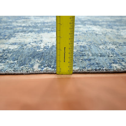 3'2"X5'2" Powder Blue Pure Silk And Wool Abstract Design Hand Knotted Rug