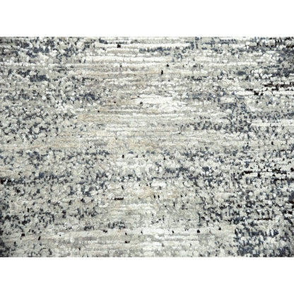 10'X10' Black Striae Design Wool And Silk Hand Knotted Round Rug