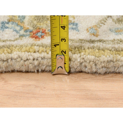 2'7"X9'9" Ivory Karjihooz Design Soft Wool Hand Knotted Runner Rug