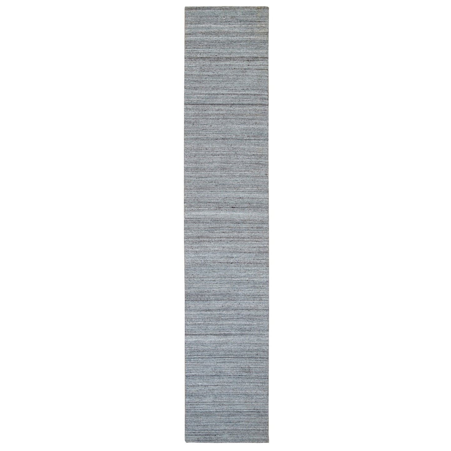 2'7"X14' Gray Wool Hand Loomed Modern Striae Design Runner Oriental Rug