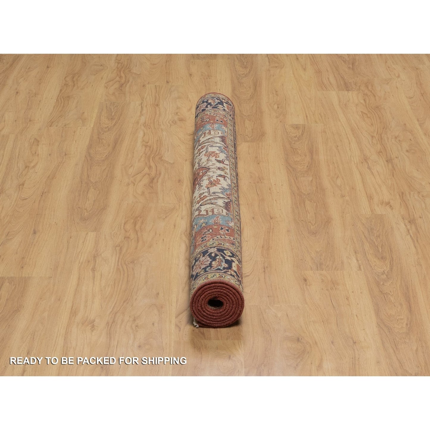 5'2"X7'2" Red Antiqued Heris Recreation New Zealand Wool Hand Knotted Rug