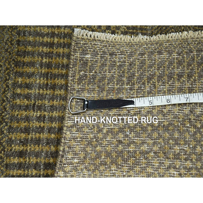 2'X3' Brown Hand Knotted Wool With Silk Modern Grass Design Mat Rug