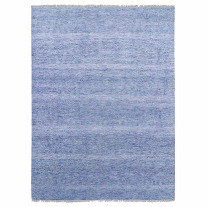 9'1"X12'2" Blue Hand Knotted Grass Design Gabbeh Wool And Silk Rug