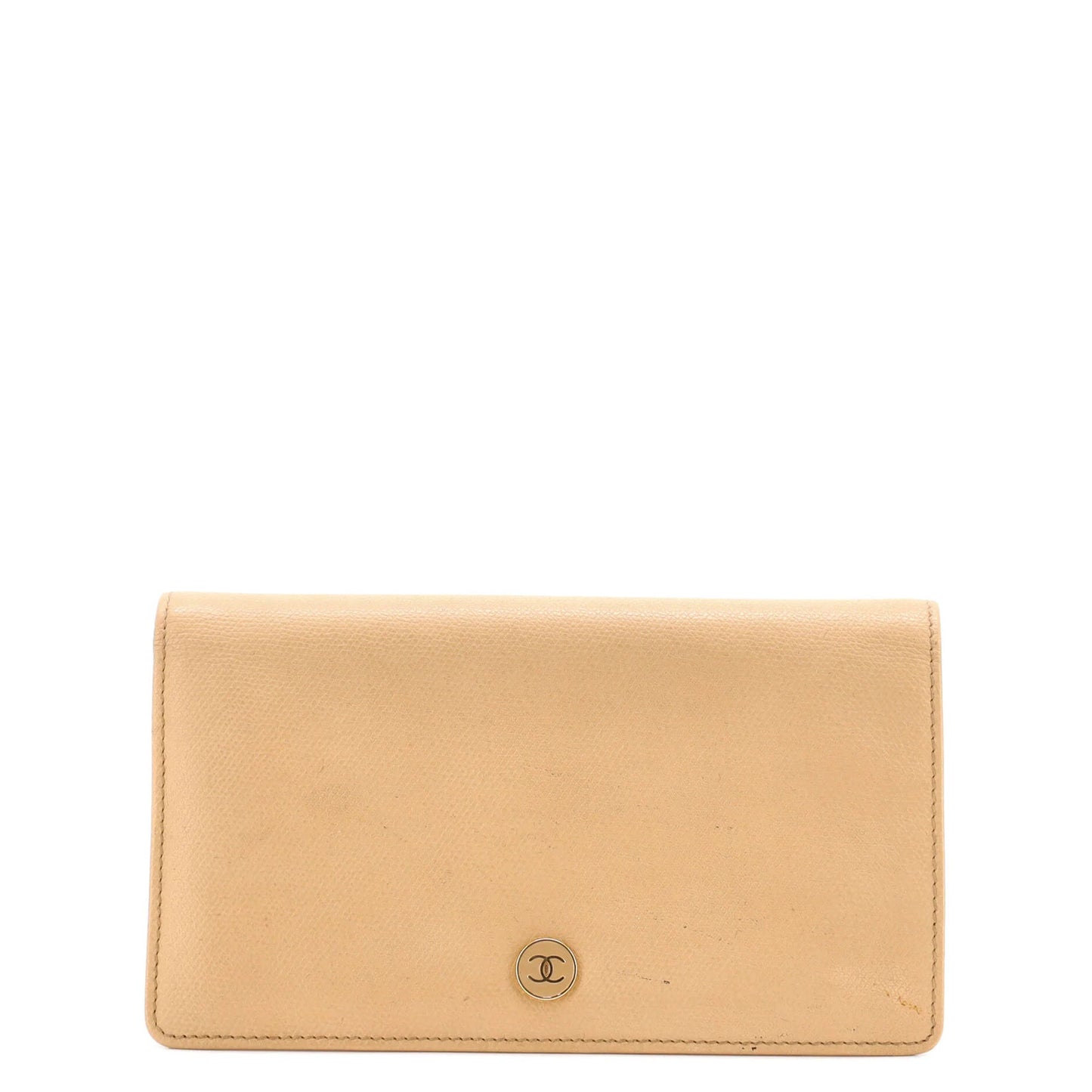 Chanel Cc Button Bi-Fold Wallet Leather Long