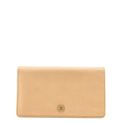 Chanel Cc Button Bi-Fold Wallet Leather Long
