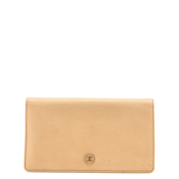 Chanel Cc Button Bi-Fold Wallet Leather Long