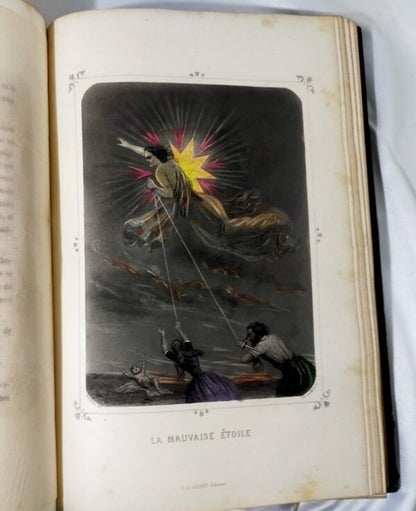 1849 J.J. Grandville Les Toiles 1St Edition Rare Hand-Colored Plates Leather