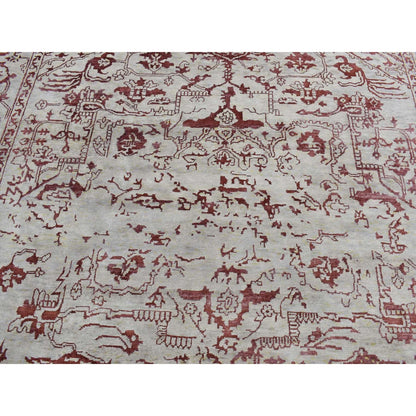 9'X11'9" Beige Broken Heris Design Wool And Silk Hand Knotted Rug
