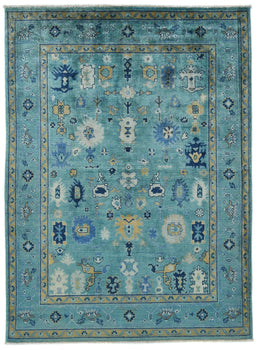 Handmade Blue Kazak Pakistan Rug Floral Modern