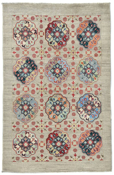 Handmade Kazak Oushak Rug 4X6 Ft Floral Modern