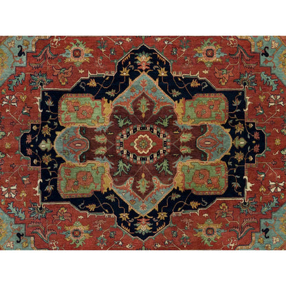 10'X10' Fire Brick Red Wool Antiqued Fine Heris Hand Knotted Square Rug