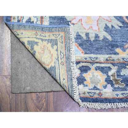 2'10"X11'10" Blue Afghan Angora Oushak Pure Wool Hand Knotted Runner Rug