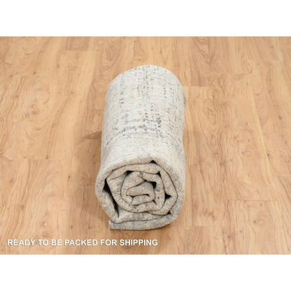7'10"X7'10" Light Gray Wool Hand Knotted Modern Design Round Rug
