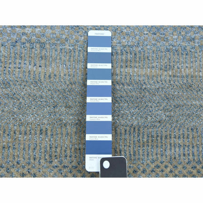 2'7"X16'4" Blue Wool And Silk Hand Knotted Modern Xl Runner Rug