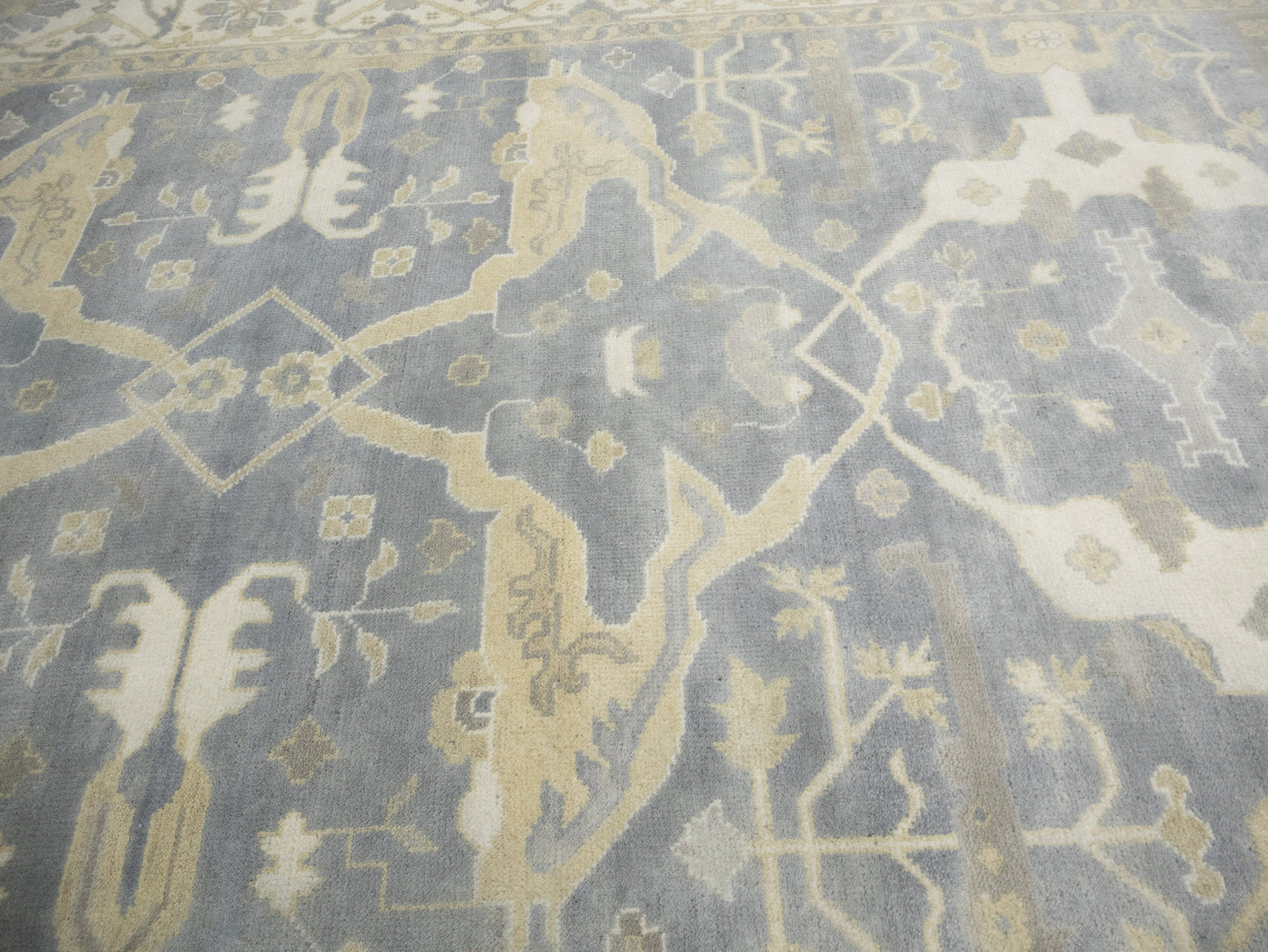 Muted Gray Floral Oushak Oriental Rug Handmade