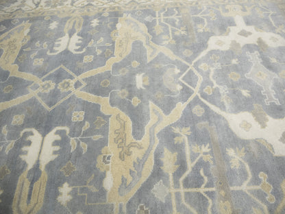 Muted Gray Floral Oushak Oriental Rug Handmade