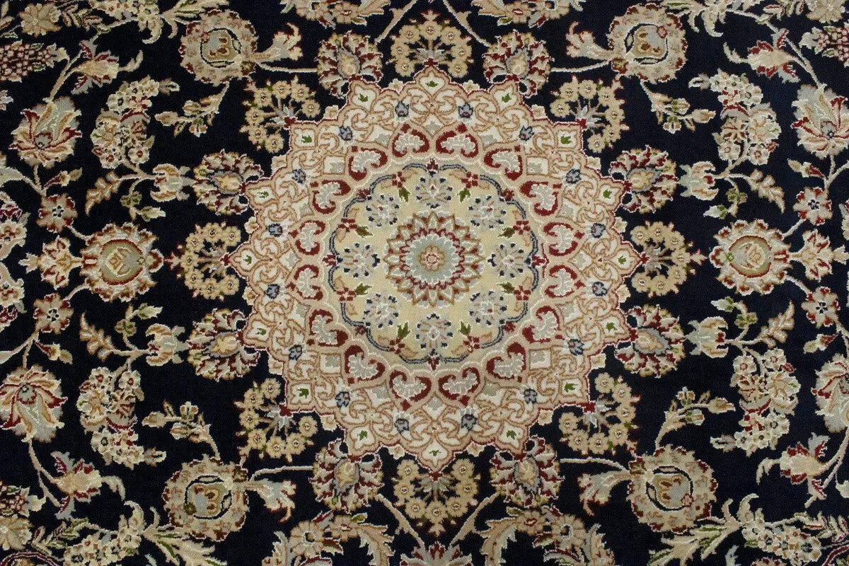 6X9 Ft Hand-Knotted Indo-Nain Oriental Rug Dark