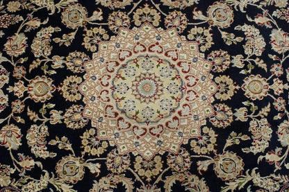 6X9 Ft Hand-Knotted Indo-Nain Oriental Rug Dark