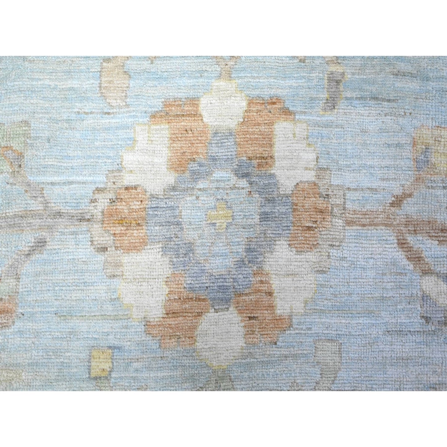 12'2"X17'2" Aero Blue Hand Knotted Afghan Angora Oushak Organic Wool Rug