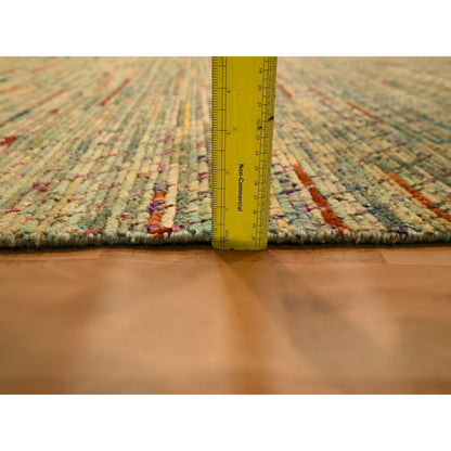 9'1"X12'2" Beige Wool And Sari Silk With Textured Weave Hand Knotted Rug