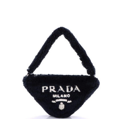 Prada Triangle Top Handle Pouch Bag Terry Cloth Mini