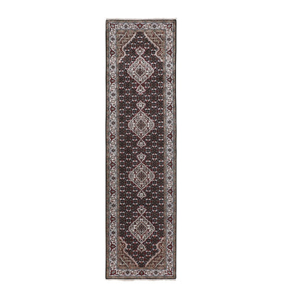 2'8"X10'1" Black Tebraz Mahi Fish Design Runner Hand Knotted Rug
