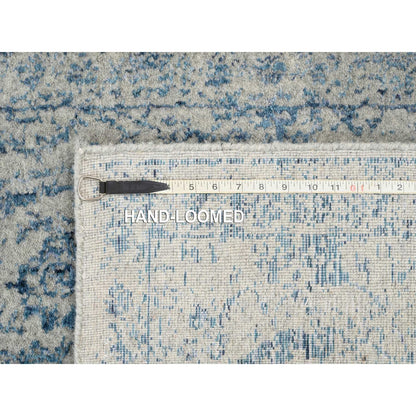 2'6"X8'1" Hand Loomed Gray Fine Jacquard Wool And Silk Runner Rug