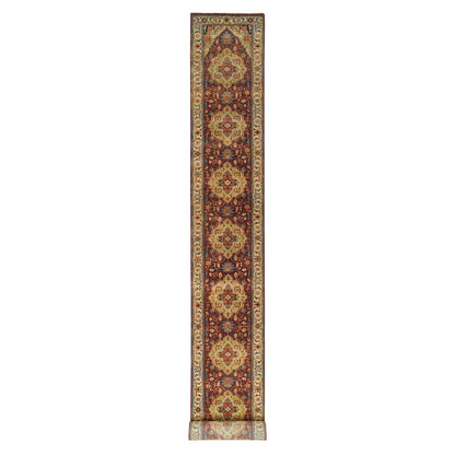 2'7"X22' Red Hand Knotted Heris Re-Creation Soft Wool Xl Runner Rug