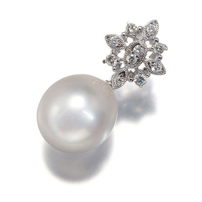 South Sea Pearl 12.8Mm Diamond 0.28Ct Milgrain Pendant 18K 750 White Gold