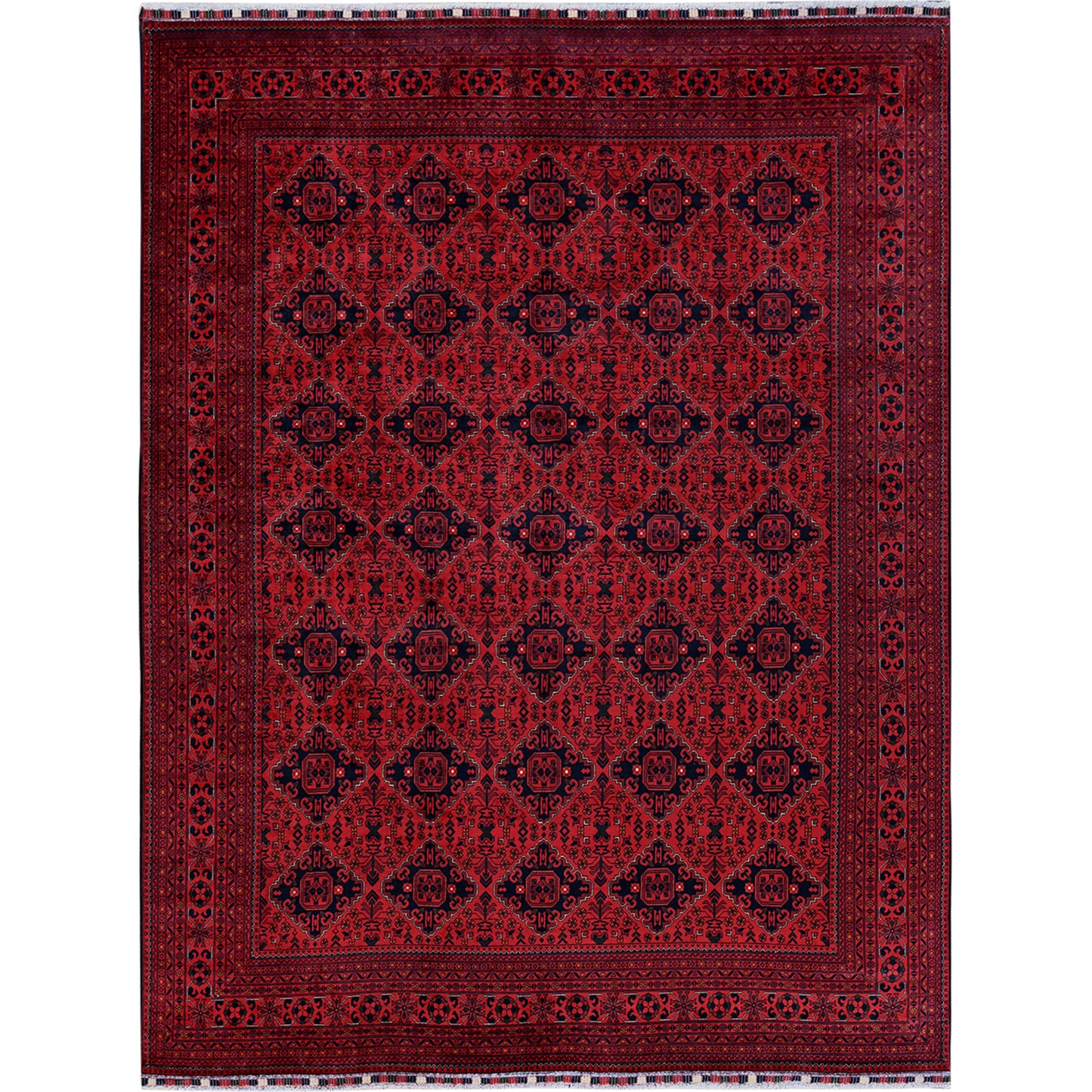 9'9"X12'8" Red Afghan Khamyab Geometric Pattern Hand Knotted Soft Wool Rug