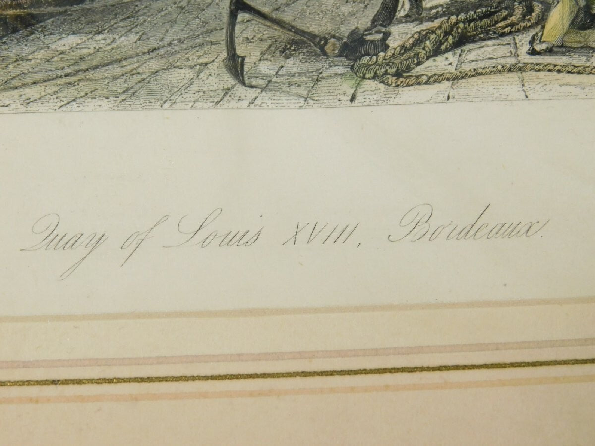 Thomas Allom "Quay Of Louis Xviii, Bordeaux" Hand-Colored Copper Plate Engraving