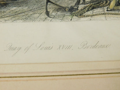 Thomas Allom "Quay Of Louis Xviii, Bordeaux" Hand-Colored Copper Plate Engraving
