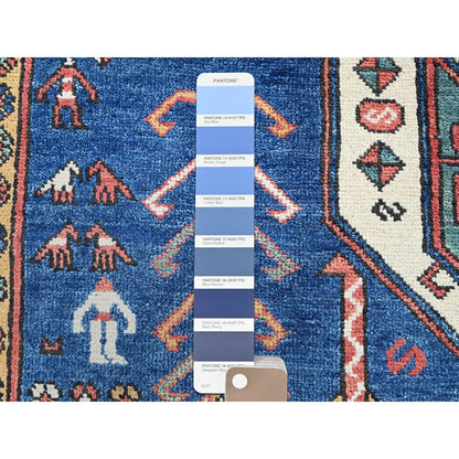 5'2"X7' Blue Swan Kazak With Animal Figurines Hand Knotted Soft Wool Rug