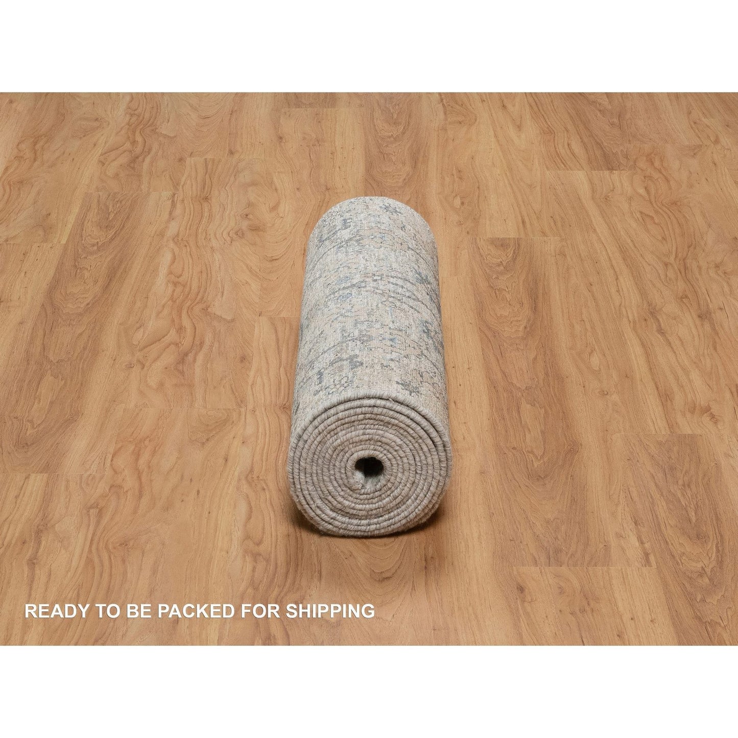 2'7'X15'9" White Hand Knotted Sickle Leaf Design Silk & Wool Runner Rug