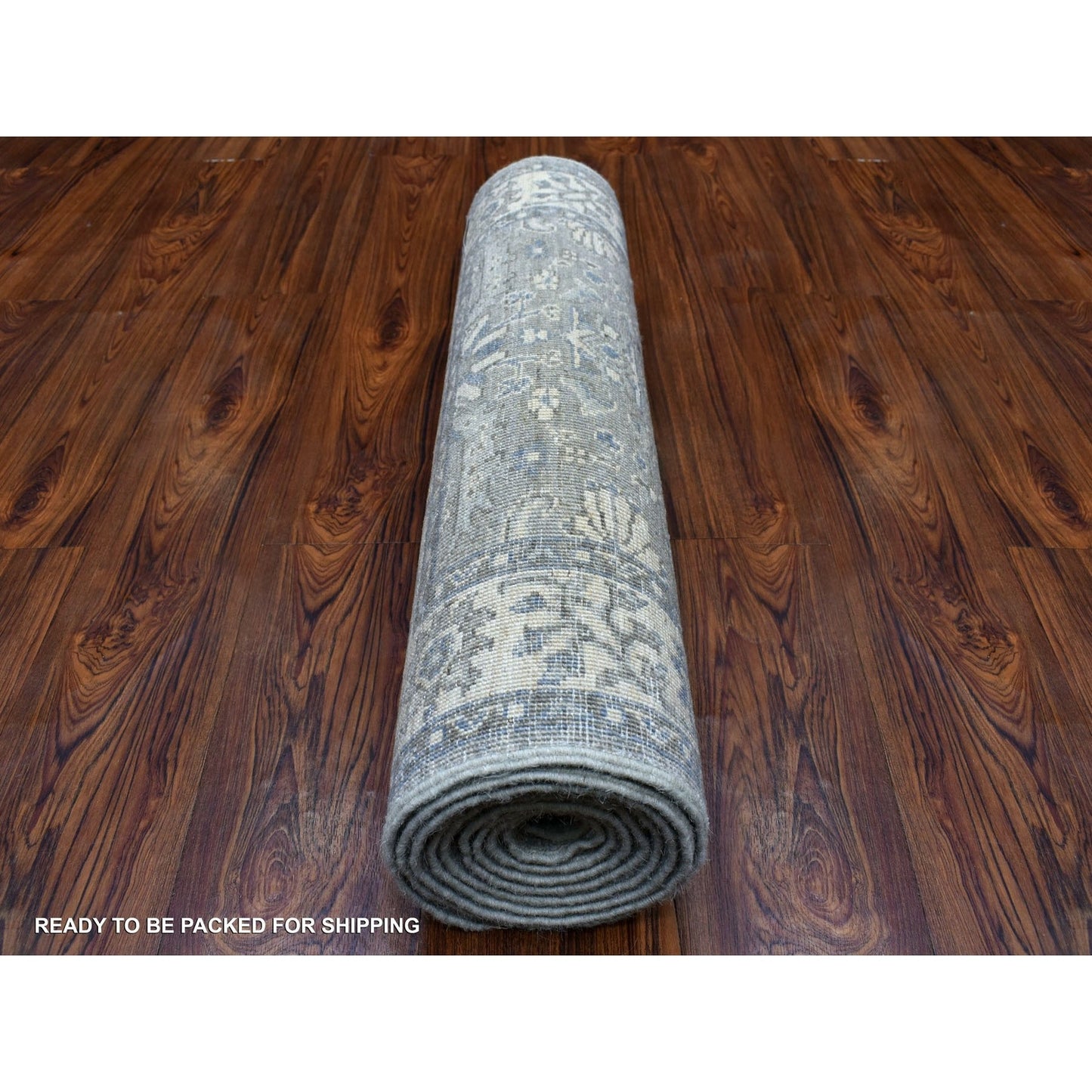 2'6"X9'9" Hand Knotted Gray Afghan Peshawar Extra Soft Wool Runner Rug