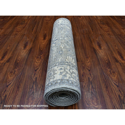 2'6"X9'9" Hand Knotted Gray Afghan Peshawar Extra Soft Wool Runner Rug