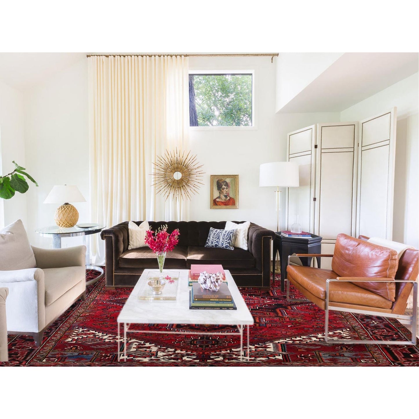 8'X11' Rufous Red Semi Antique Heris Hand Knotted Pure Wool Oriental Rug