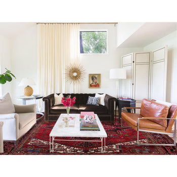 8'X11' Rufous Red Semi Antique Heris Hand Knotted Pure Wool Oriental Rug