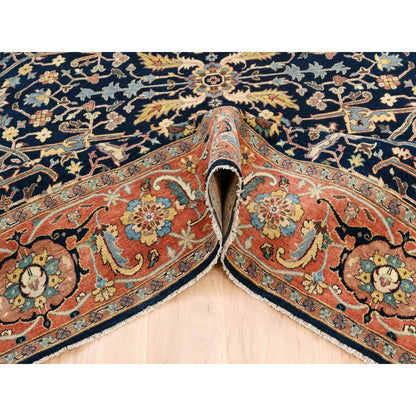 8'1"X10'1" Blue Antiqued Heris Re-Creation Soft Wool Hand Knotted Rug
