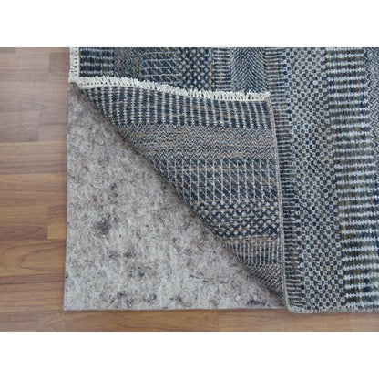 2'7"X14' Gray Wool And Silk Hand Knotted Modern Grass Design Runner Rug