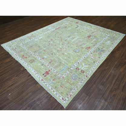 8'X9'9" Lime Green Afghan Angora Ushak Natural Wool Hand Knotted Rug