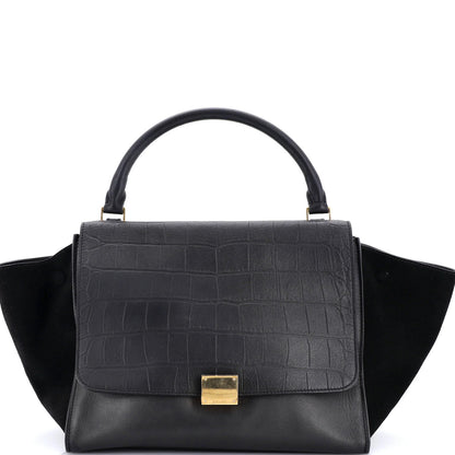Celine Trapeze Bag Crocodile Embossed Leather Medium