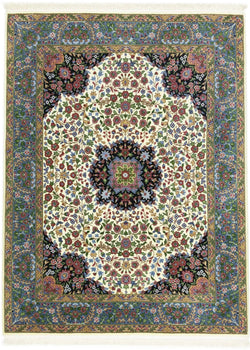Handmade Kirman Oriental Rug Cream & Blue Floral
