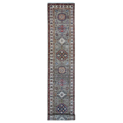 2'8"X20'10" Battleship Gray Hand Knotted Super Kazak Wool Xl Runner Rug