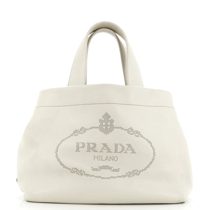 Prada Logo Tote Perforated Leather Medium