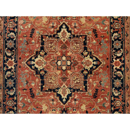 2'7"X12' Red Pure Wool Hand Knotted Antiqued Heris Re-Creation Runner Rug
